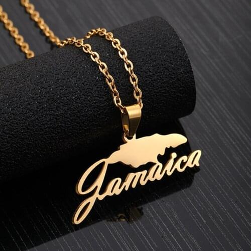 Hot Fashion Stainless Steel Jamaica Map Pendant Necklaces Gold Color Jamaican Women Country Map Engagement Jewelry Gift
