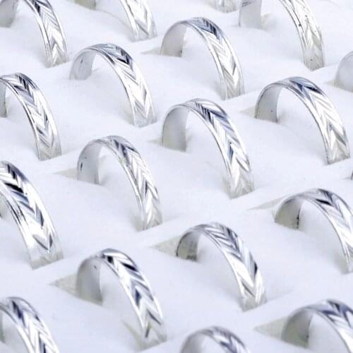 PINKSEE 10Pcs Alloy Aluminum Tone Band Ring Fashion Engagement Wedding Couple Jewelry Gift Size 17 to19mm