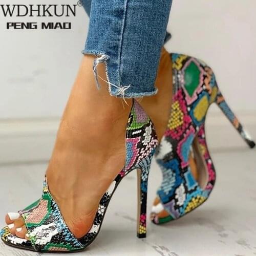 2020 Ladies Summer Sandals Fashion Solid Color Serpentine Casual Open Toe Super High Heel Fish Head Snake Pumps
