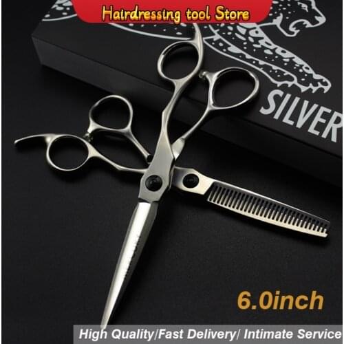 "6.0\"sale Silver Japanese Hair Scissors 440C Cheap Hairdressing Scissors Thinning Shears Hairdresser Shaver Haircut Japan Teeth
