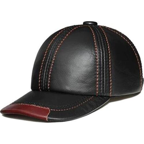 Spring 100 Percent Genuine Leather Black Adjustable Baseball Caps For Men Casquette Male Snapback Hip Hop Golf Trucker Hats