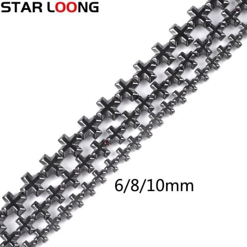 AAA 1strand/lot 6/8/10mm Jesus Cross shape beads New Black Hematite beads Natural Stone for Jewelry bracelet Making DIY Findings