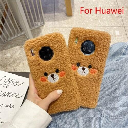 For Huawei Y6 Y7 Y9 2019 Y9S P Smart 2019 Honor 10X Lite 9X 8X 7X 8A 20 Pro X10 10I View 10 Cartoon Plush Embroidery Bear Case