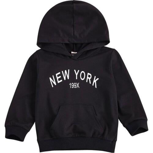 Childrens Hoodie Kids Letter Printed Sweater Drawstring Pocket Fleece Cuffed Pullover