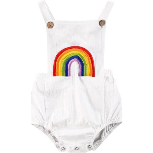 Fashion Baby Girls Casual Outfits Cotton Sleeveless Backless Rainbow Romper Jumpsuit Summer Casual Clothes