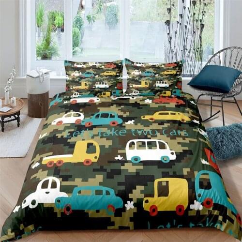 Excavator Tractor Comforter Cover Cartoon Machinery Bulldozer Pattern Bedding Set For Kids Boys Duvet Cover With Pillowcases