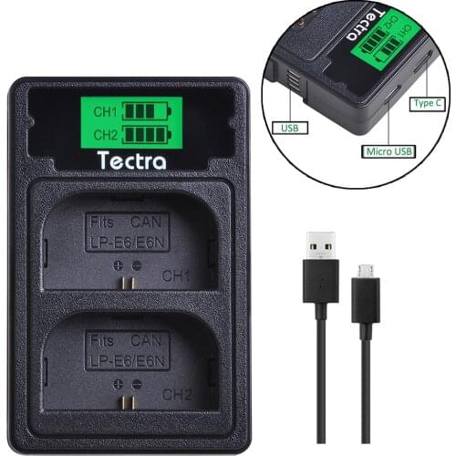 LP-E6 LPE6 LP-E6N Battery Charger for Canon EOS 5D Mark II III IV, EOS 5DS, 5DS R, EOS 6D LCD Dual Charger Type C
