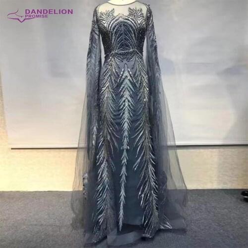 Elegant Dubai Mermaid Muslim Evening Dresses 2021 Long Sleeve Arabic Women Wedding Party Gowns Turkish Formal Prom Dress