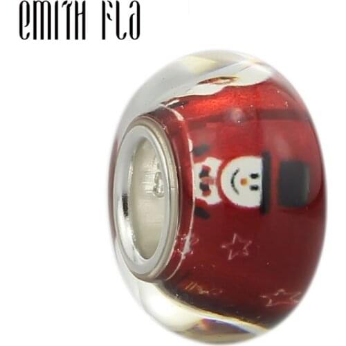 Emith Fla 925 Sterling Silver Large Hole 3D Santa Claus Murano Glass DIY European Charm Beads Fit Brand Bracelet Jewelry