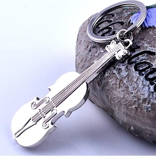 Hot Sale 32mm Ring Creative Gift Guitar Keychain Music Violin Keyring ,75x25mm Guitar Pendant