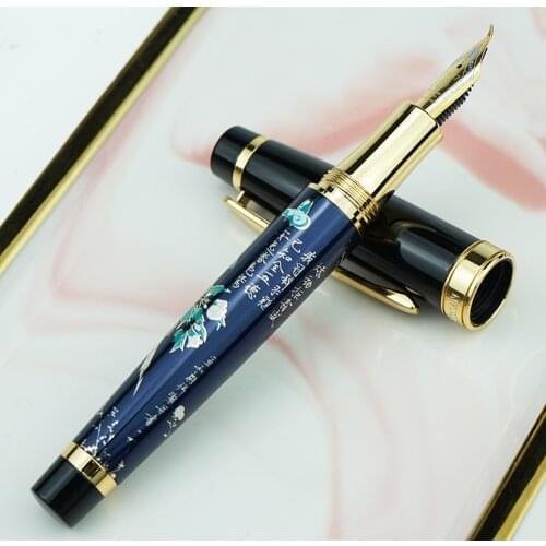 HongDian 1837 Metal Fountain Pen Blue Magpie Hand-Drawing Chinese Style Iridium EF/F/Bent Nib Ink Pen Business Office Writing