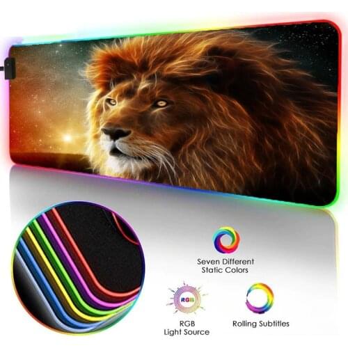 Mairuige Animal Lion Pattern Gaming Mouse Pad RGB Large Mouse Pad LED Luminous Color Lighting Computer Notebook Office Desks