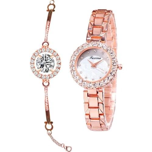 2PCS/Set Bracelet Watch Set Elegant Simple Rhinestone Women Ladies Watches Montre Femme Charm Bracelet Relogio Feminino Clock
