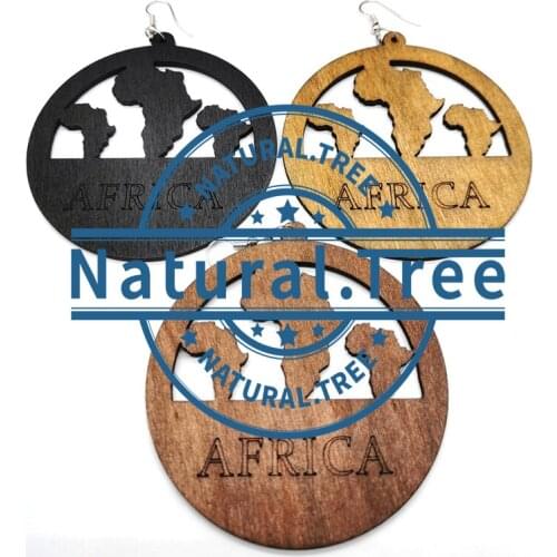 Laser cut round africa wooden earrings