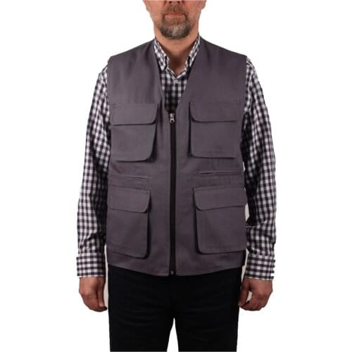 Multi-Pocket Summer Outdoor Gray Gabardine Vest