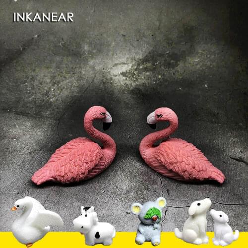 Mini Flamingo Figurine Koala Cow Cute Rabbit Dog Bird Decor for Car Mini Fairy Garden Animal Statue Miniature Resin Craft