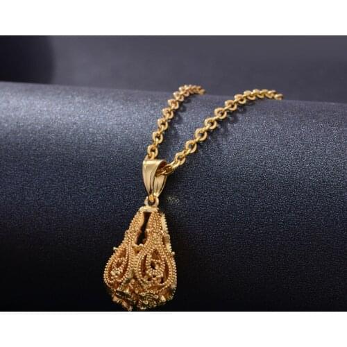 Fashion New Women Gold Color Necklaces Slide Pendant chain Drop-shaped Hollow Pendant Ball Jewelry Sweet Romance Girl Gift