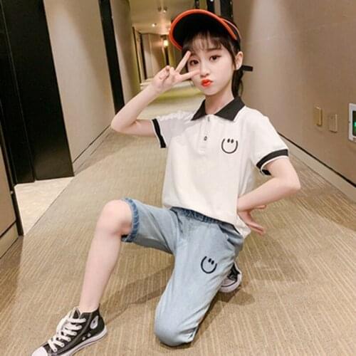 New Childrens Clothing Sets Girls Summer Short-sleeved Shirt Denim Shorts Two-piece Set Korean Clothes for Girls School Outfits