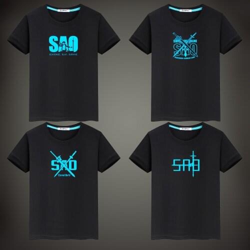 Sword Art Online Print Fluorescent Luminous T Shirts Fashion Hot boys & girls T-shirt Tops Cotton Casual Family Clothing Tee