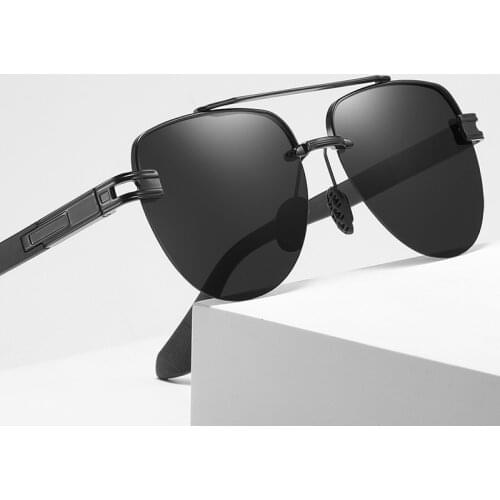 Classic Vintage Polarized Rimless Pilot Sunglasses Men Fashion Luxury Brand Designer Travel Driving Oversized Sun Glasses Shades