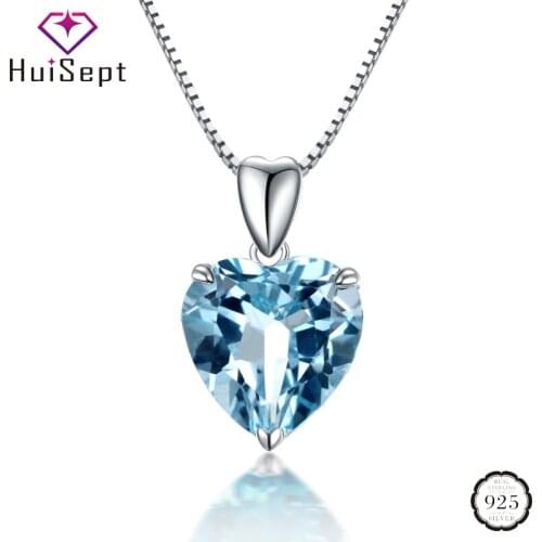 HuiSept Fashion Silver 925 Necklace with Heart-shape Sapphire Gemstones Pendant Jewelry for Female Wedding Engagement Party Gift
