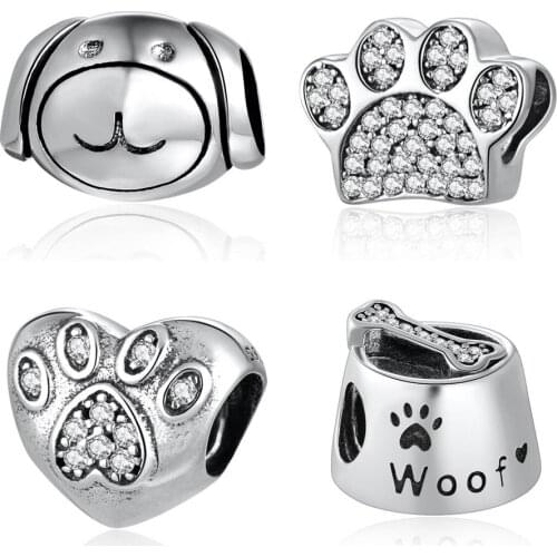 Authentic S925 DIY Jewelry Paw Pet Dog Puppy Charm fit Pandora Bracelet Bangle Girl Gift