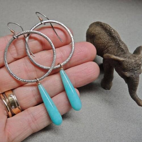 Hanging Large Circle and Drop Shaped Ruby Agate Pendant Earrings Electroplated Ancient Silver Hammer Antique Jewelry Party Gift