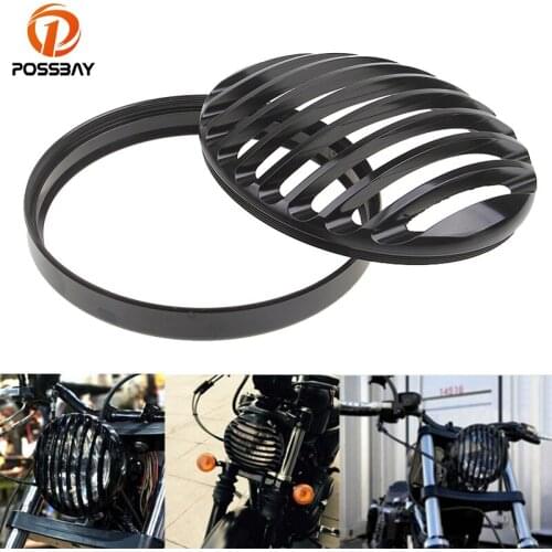 POSSBAY 5 3/4" Aluminum Motorcycle Headlight Grill Cover for Harley Sportster XL 883 1200 2004-2014 Cafe Racer Headlight Cover