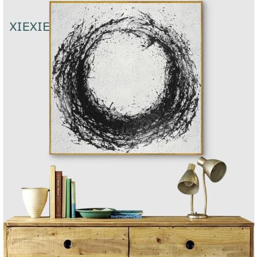 Black Ink Circle Poster White Background Abstract Canvas Painting Wall Art Decoration for Home Room Hotel Print Painting