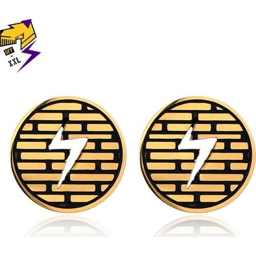 Retro Punk Lightning Stud Earrings Men Stainless Steel Graffiti Great Wall Ear Plug Cheater Earrings 10mm Steampunk Jewelry