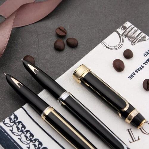 Hero 100 14K Gold Nib Classic Fountain Pen Arrow Mark Authentic Quality Fully Metal Black-Golden / Silver Clip Writing Gift Set