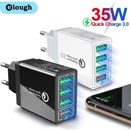 Elough 35W Quick Charge 3.0 4 USB Charger for iPhone 11 7 Samsung S9 Huawei Xiaomi QC3.0 EU US UK Fast Wall Mobile Phone Charger