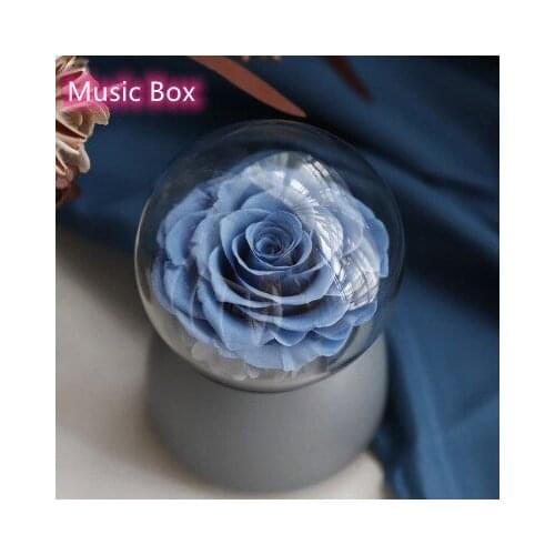 Warm Romantic Eternal Flower Music Box Handmade Preserved Real Rose Glass Cover Immortal Flowers Valentines Day Gifts Wedding Gi