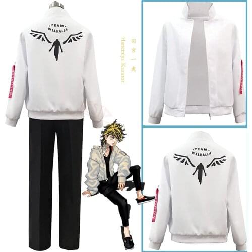 Tokyo Revengers Hanemiya Kazutor Cosplay Costumes White Top Pants Uniform Golden Black Wig Mikey Draken Costume Woman Man Adults
