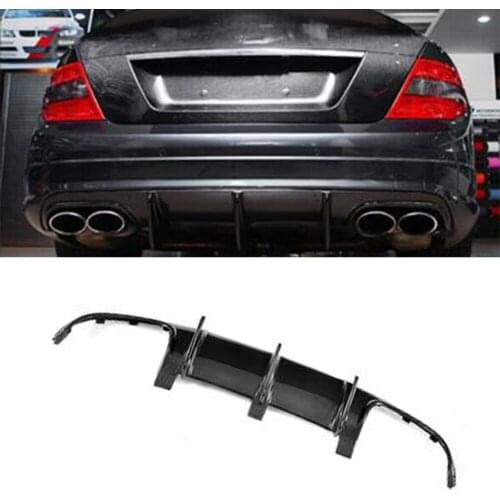 Carbon Fiber Rear Bumper Diffuser Lip spoiler for Benz C Class W204 C63 AMG Sedan 4 Door Only 2009 - 2011 Four Outlet Black FRP