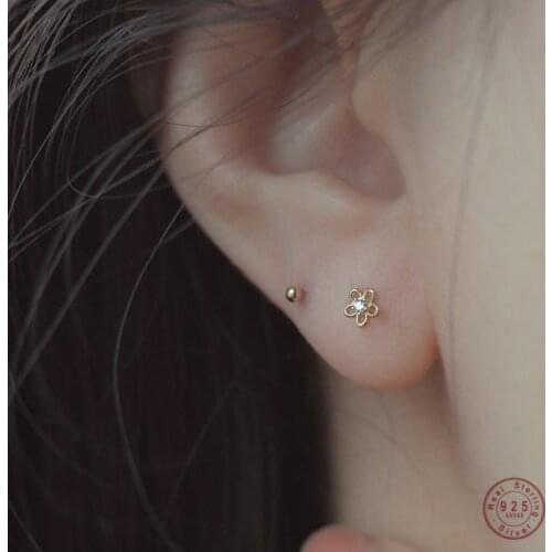 925 Sterling Silver Korean Version Simple Hollow Flower Stud Earrings Women Romantic Sweet 14k Gold Plating Jewelry Gift