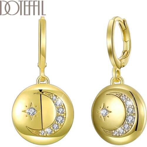 DOTEFFIL 925 Sterling Silver Stars And Moon AAA Zircon 18K Gold Earrings For Women Jewelry Fashion Jewelry Wedding Party Gift