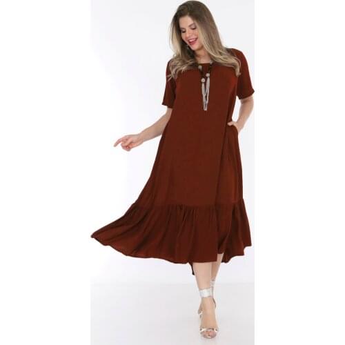 Womens Plus Size Half Sleeve Casual Dress Cinnamon 1569