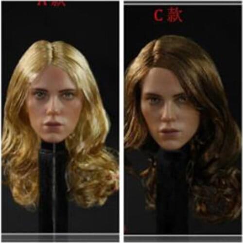 1/6 Scale Female Girl Lady head Sculpt Scarlett Black Widow Long Curly Hair F 12 Inches Phicen HT Body Figure