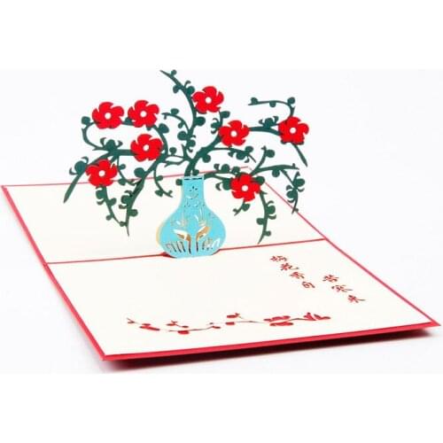 10pcs Plum Flower DIY 3D Pop Up Laser Cut Greeting Cards Postcards Handmade Origami Birthday Gift Teachers' Day Party Supplies