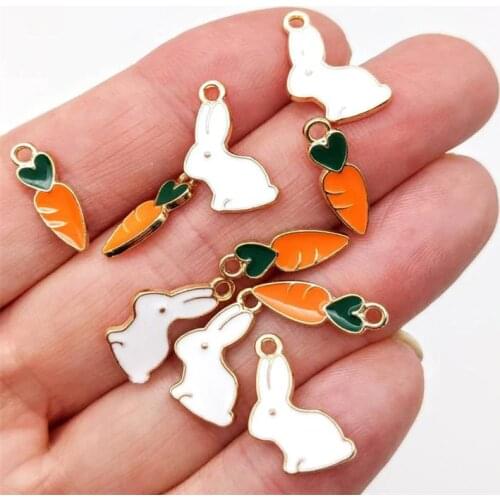 20 BULK Teeny Carrot and White Bunny Charm Enamel Rabbit and Carrot Charms or Pendants for Jewelry Making Kawaii Bunny Charm U3Y