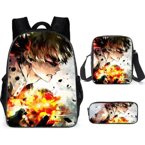 2021 3pcs/Set Backpack My Hero Academia Fashion Backpack Shoulder Bags 3D Print Hip hop School Bag Childrens school bag Suit