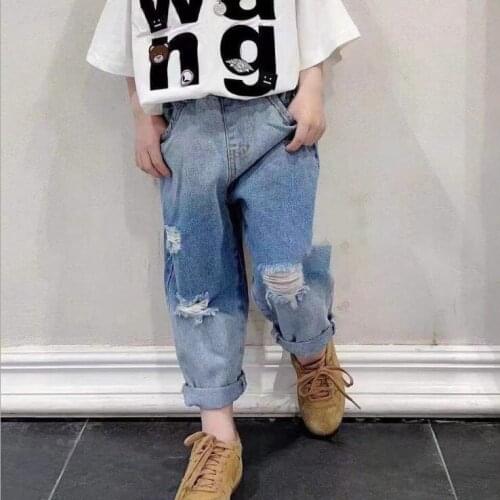 2021 new wholesale girls boys denim holes long pants fashion summer kids jean pants 4-9t A769