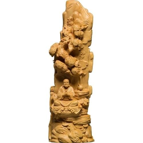 23CM Luohan, monk master buddha statues under the tree, Zen, pure wood statue home decoration gift