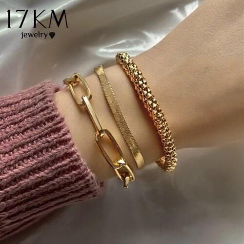 Fashion 3Pcs/set Thick Chain Link Bracelets Bangles For Women Gifts Vintage Snake Chain Bracelets Set Punk Jewelry