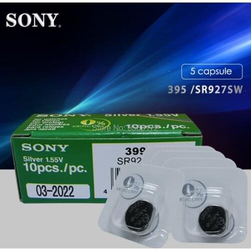 5pc SONY SR927 SR927SW LR57 395/399 SR57 Silver Oxide 1.55V Coin Battery Mercury Free High Quality Button Cell Watch Batteries