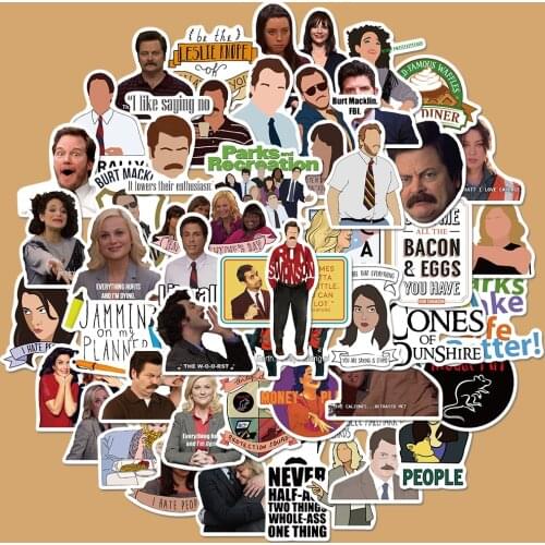 50pcs Parks and Recreation stickers Toy Graffiti Stickers Waterproof Sunscreen PVC Stickers for DIY Laptop Luggage Bicycle