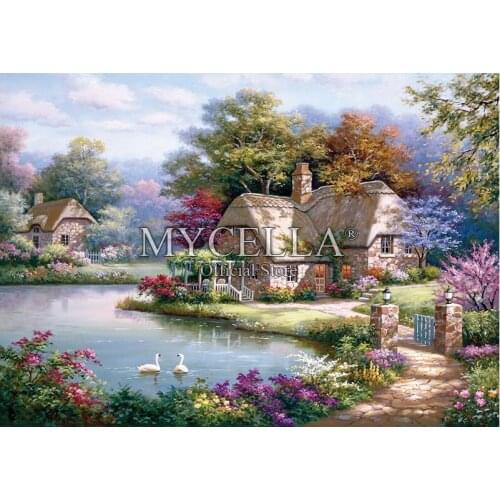 5d Diy Diamond Painting Swan Cottage Mosaic Cross Stitch Diamond Embroidery Houses Rhinestone Home Decor Craft Christmas Gifts