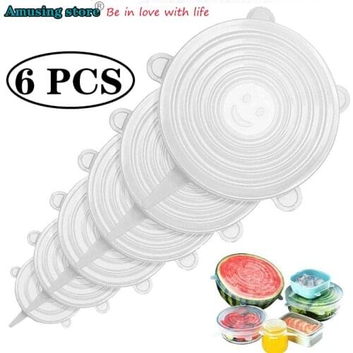 6 PCS Reusable Stretch Silicone Lids Food Cover Keeping Fresh Kitchen Preservation Universal Seal Bowl Wrap Elastic Flex Ware
