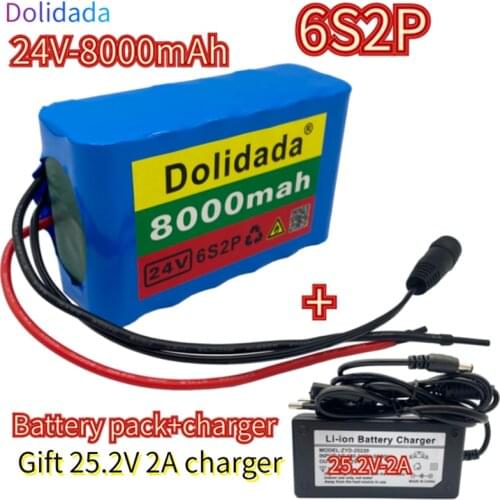 6s2p 24V8Ah 18650 Battery Lithium Battery 25.2v 8000mAh Electric Bicycle Moped /Electric/Li ion Battery Pack with + charger